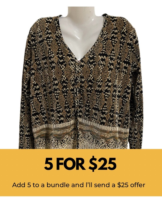 Vintage Tops - Vintage Black & Gold Patterned V-Neck Cardigan Top